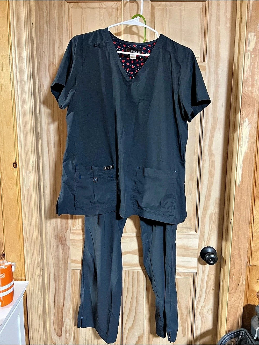 Koi Basics V-Neck Scrub Top and Cargo Pant Set Black